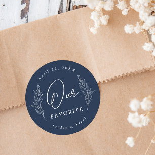 Navy Eucalyptus Our Favourite Wedding Favour Stick Classic Round Sticker