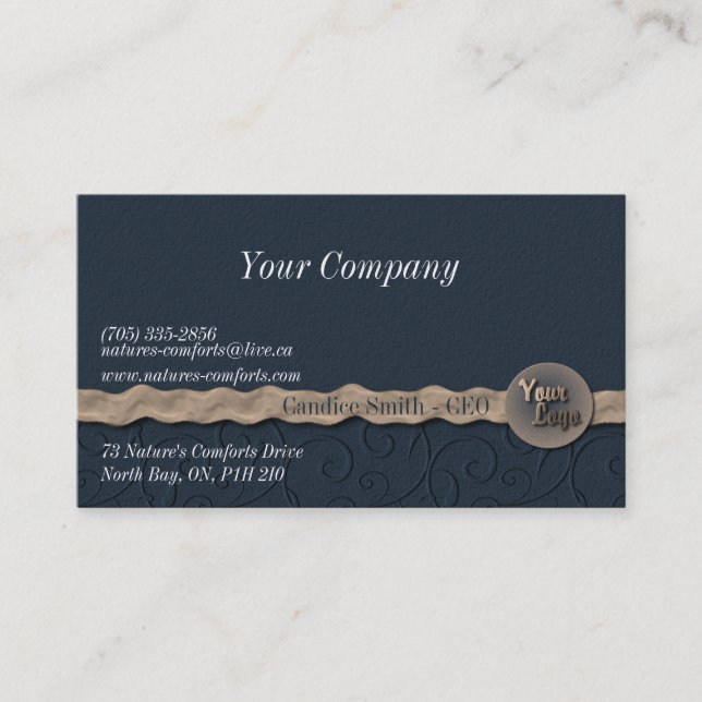 Navy Fabric & Ribbon Business Card (Front)