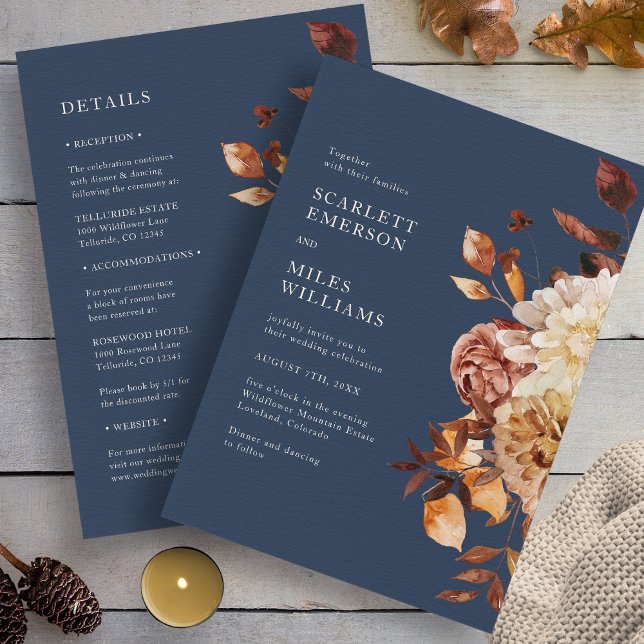 Navy Fall All In One Wedding Invitation (Navy Fall All In One Wedding Invitation by Painted Paperie
)