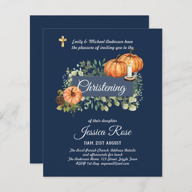 Navy FALL Christening Invites Baptism  (Front/Back)