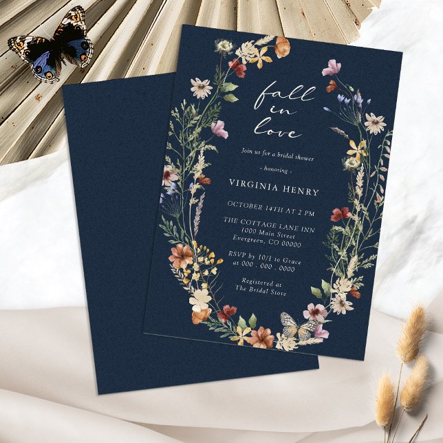 Navy Fall In Love Bridal Shower Invitation (Navy Blue Fall In Love Bridal Shower Invitation by Painted Paperie
)