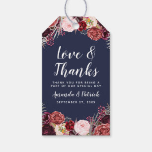 Navy Fall Marsala Blush Peony Wedding Favour Tags