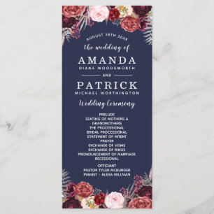 Navy Fall Marsala Blush Peony Wedding Programs