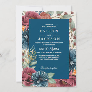 Navy Fall Modern Rustic Wedding  Invitation