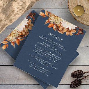 Navy Fall Terracotta Floral Wedding Details Enclosure Card