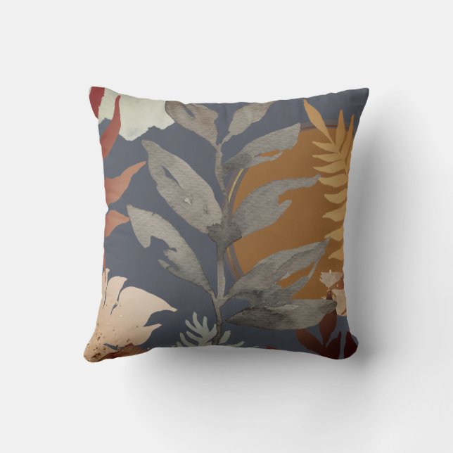 Navy Fall Watercolor Leaves Cushion (Back)