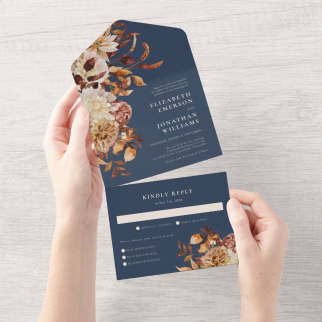 Navy Fall Wedding All In One Invitation (Tearaway)