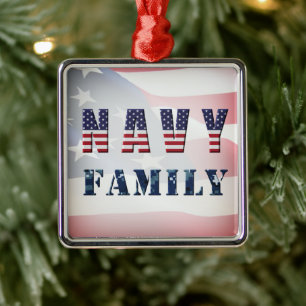 Navy Family Christmas Metal Ornament
