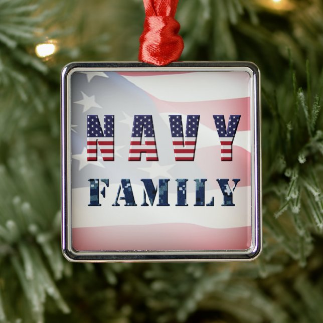 Navy Family Christmas Metal Ornament (Tree)