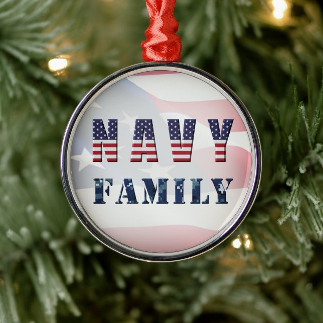 Navy Family Christmas Metal Ornament (Tree)