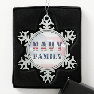 Navy Family Christmas  Snowflake Pewter Christmas Ornament