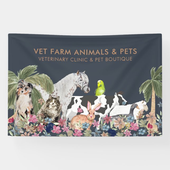 Navy Farm Cat Dog Pet Banner (Horizontal)