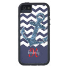 Navy Faux Glitter Anchor Chevron Personalised