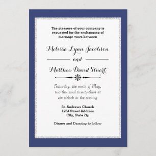 Navy & Faux Glitter Framed - Wedding Invitation