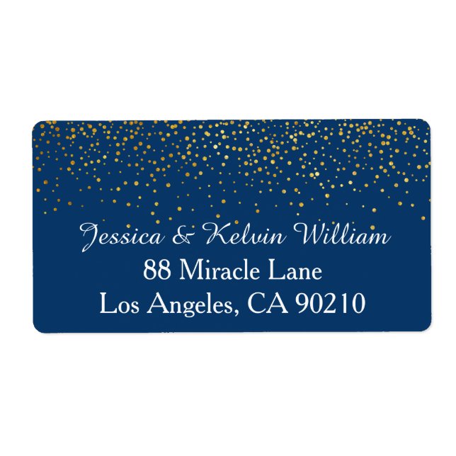 Navy Faux Gold Confetti Dot Wedding Return Address (Front)
