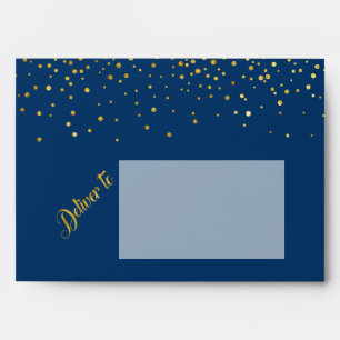 Navy Faux Gold Glitter Confetti Dots Fancy Wedding Envelopes
