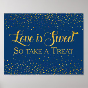Navy Faux Gold Glitter Confetti Wedding Dessert Poster