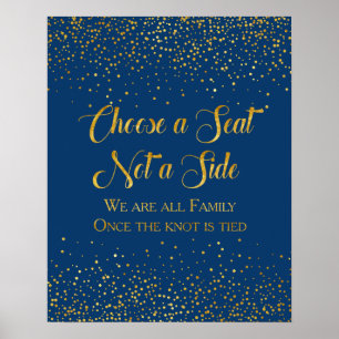Navy Faux Gold Glitter Confetti Wedding Seating Poster