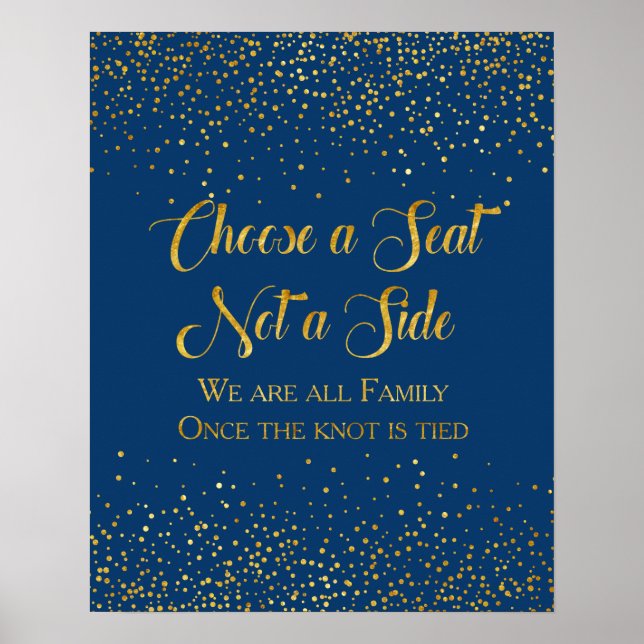 Navy Faux Gold Glitter Confetti Wedding Seating Poster (Front)