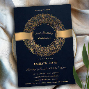 NAVY FAUX GOLD MANDALA ANY YEAR 50TH BIRTHDAY INVITATION