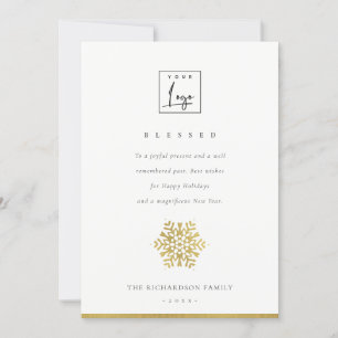 NAVY FAUX GOLD SNOWFLAKE LIGHT STRINGS BLESSED HOLIDAY CARD