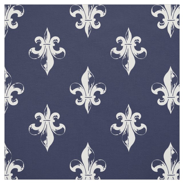 Navy Fleur De Lis Pattern Fabric (Swatch)