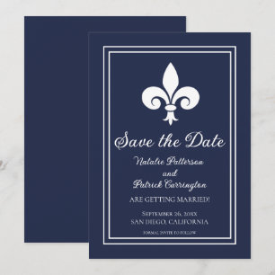 Navy Fleur de Lis Save the Date Invite
