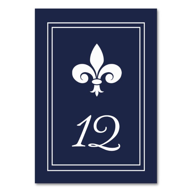 Navy Fleur de Lis Table Number Card (Front)