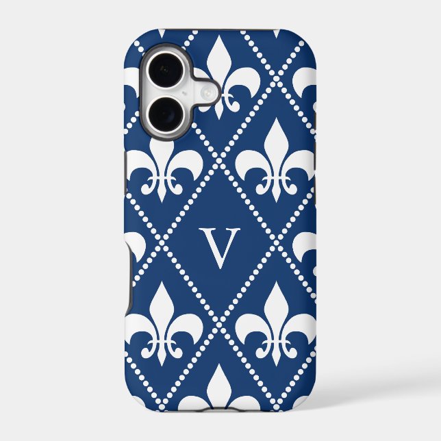 Navy Fleur de Lis w/ monogram (Back)