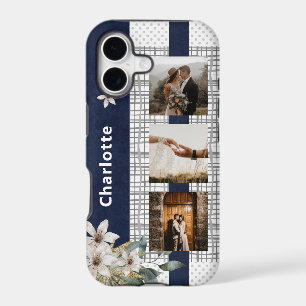 Navy Floral 3 Photo Wedding Couple Name