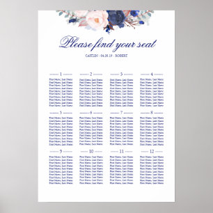 Navy Floral and Blush Wedding Seating Chart