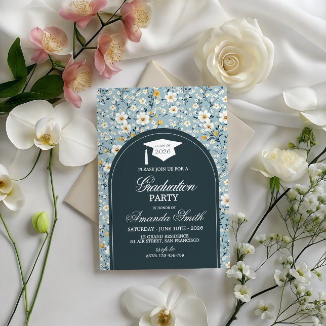 Navy Floral Arch Class of 2026 Grad Invite (Creator Uploaded)