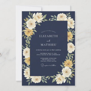 Navy Floral Arch Flourish Wedding Invitation