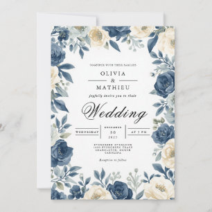 Navy Floral Arch Romance Wedding Invitation