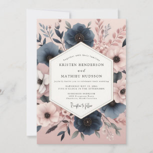Navy Floral Autumn Romance Wedding Invitation