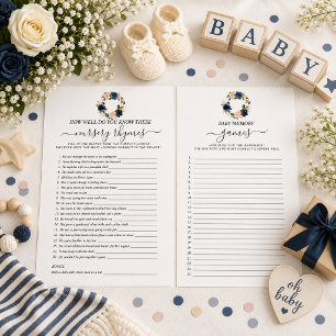 Navy Floral Baby Shower Double Sided Game