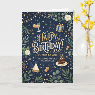 Navy Floral Birthday Card