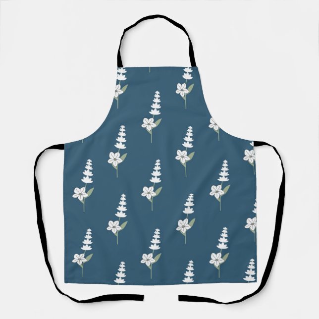 Navy Floral Bohemian Botanical Pattern Apron (Front)