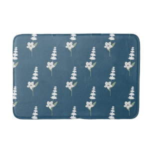 Navy Floral Bohemian Botanical Pattern Bath Mat