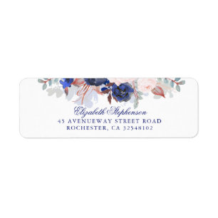 Navy Floral Boho Chic Wedding Return Address Label