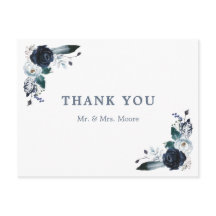 Navy Floral Boho Wedding Thank You Postcard