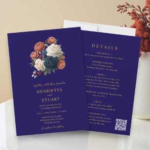 Navy Floral Botanical All-in-One Wedding  Invitation