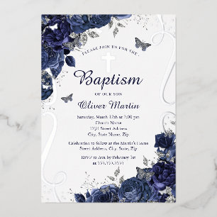 Navy Floral Butterfly Boy Baptism