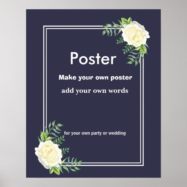 Navy Floral Create your own poster print (Front)