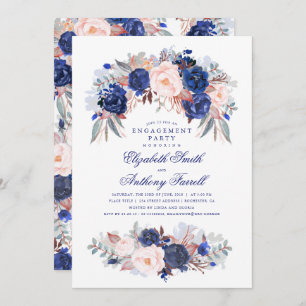 Navy Floral Elegant and Modern Engagement Party Invitation