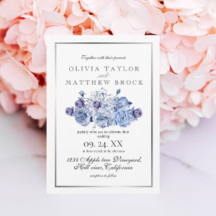 Navy Floral Elegant Classic Wedding  Invitation
