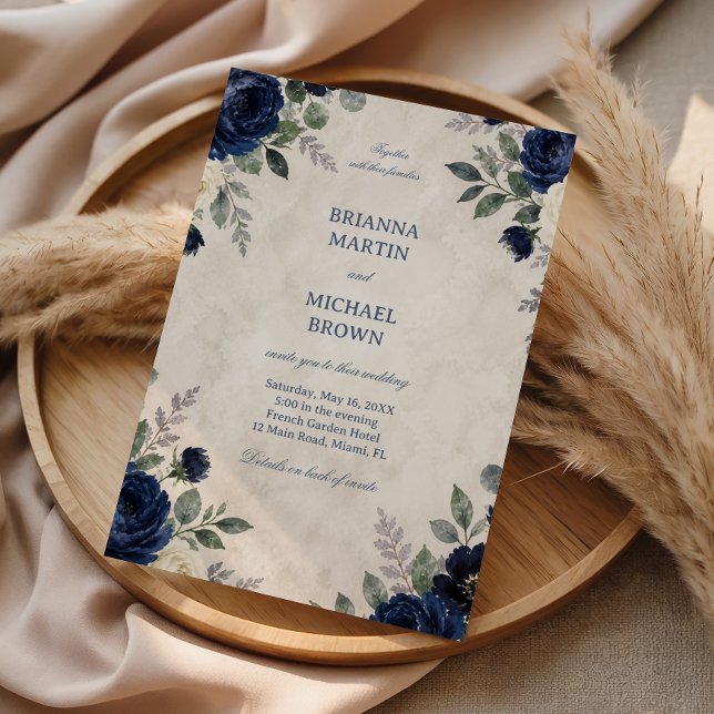 Navy Floral Elegant Invitation (Creator Uploaded)