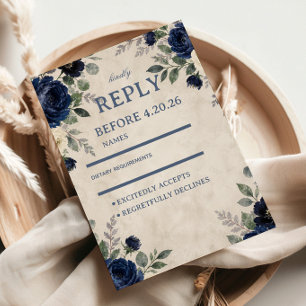 Navy Floral Elegant RSVP Card