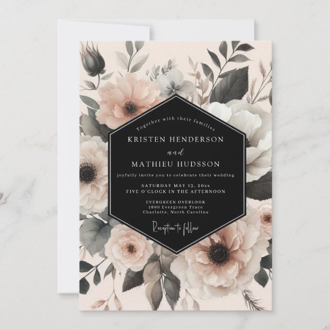 Navy Floral Ethereal Wedding Invitation (Front)
