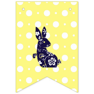 Navy Floral Folk-Art Bunny Easter Bunting